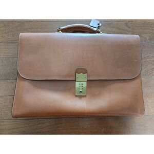 VTG Schlesinger Brown Leather Briefcase With Working Combination Lock Cowhide